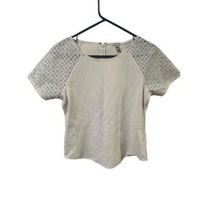 J. Crew Women's Top Size S Beige Lace Raglan Short‎ Sleeve Crew Neck Casual